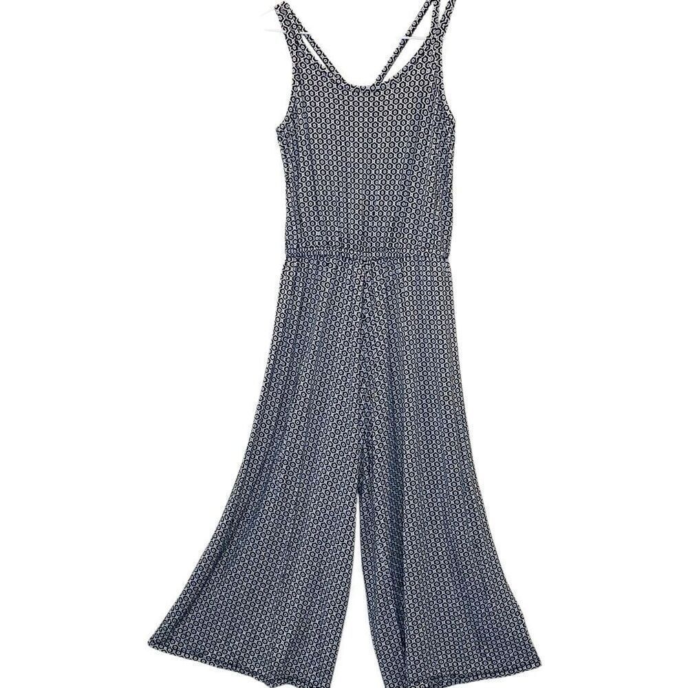 Tucker & Tate Girls Geometric Print Halter Strappy Wide Leg Jumpsuit Black White